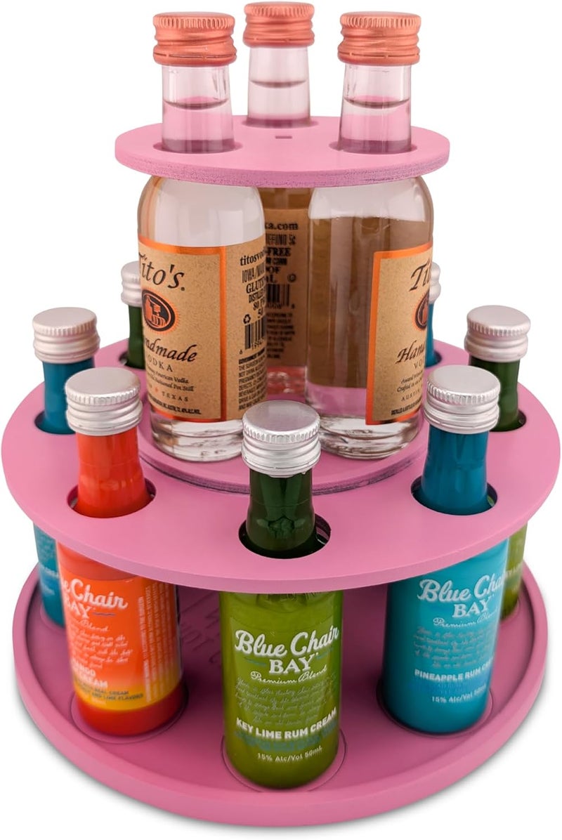 Shot Cake Party Display for Mini Liquor Bottles | 21st Birthday holiday celebration decoration centerpiece (Two Tier, Pink) - Image 1